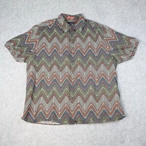 Ted Baker Shirt Mens XL 5 Geometric Chevron Western Retro Button Up Earth Tones